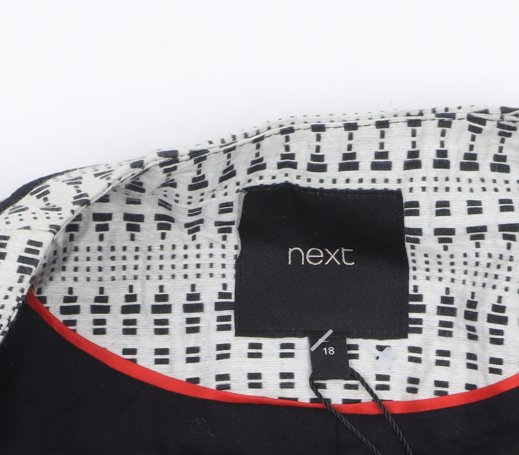 Next Women White Geometric Blazer Size 18 Regular Fit Lined