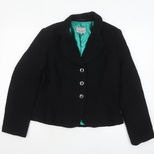 Marks and Spencer Per Una Black Wool Blend Lined Blazer Jacket Size 12