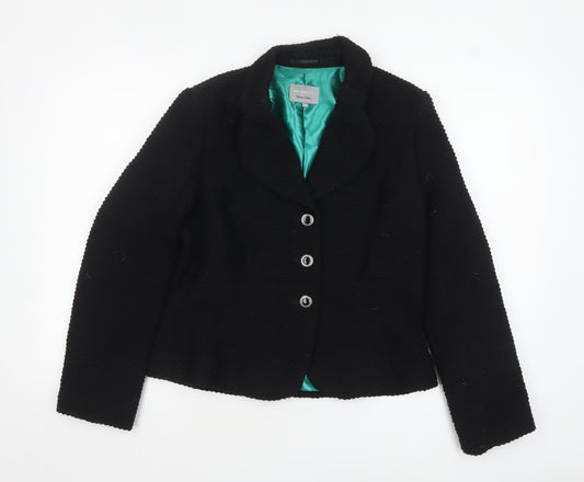Marks and Spencer Per Una Black Wool Blend Lined Blazer Jacket Size 12