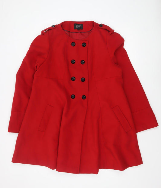 F&F Women’s Red Double-Breasted Pea Coat Size 18 Lined Mid-Length