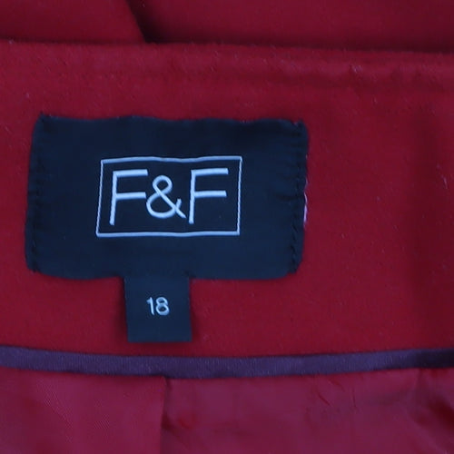 F&F Women’s Red Double-Breasted Pea Coat Size 18 Lined Mid-Length