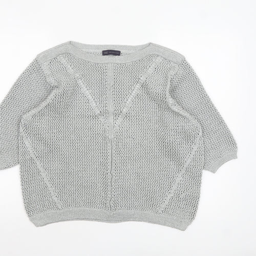 Marks and Spencer Women Silver Open-Knit 3/4 Sleeve Pullover Jumper Size 20