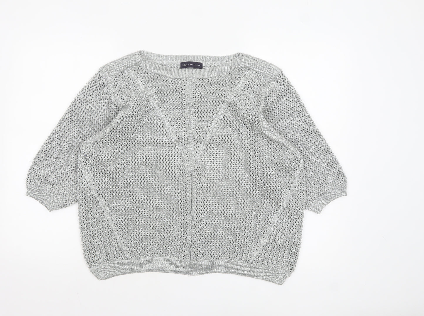 Marks and Spencer Women Silver Open-Knit 3/4 Sleeve Pullover Jumper Size 20