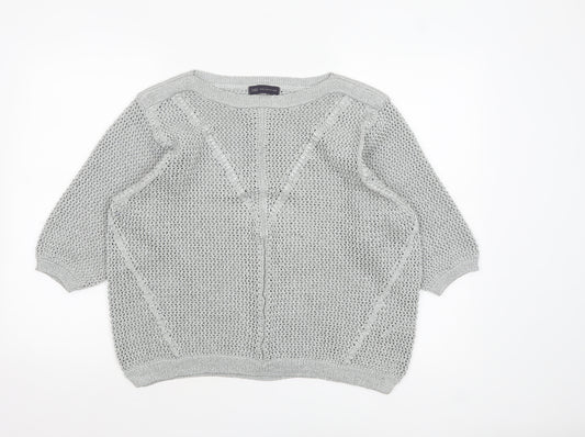 Marks and Spencer Women Silver Open-Knit 3/4 Sleeve Pullover Jumper Size 20