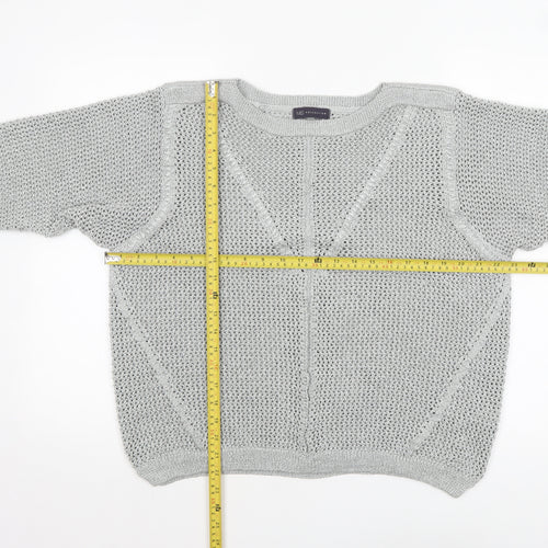 Marks and Spencer Women Silver Open-Knit 3/4 Sleeve Pullover Jumper Size 20