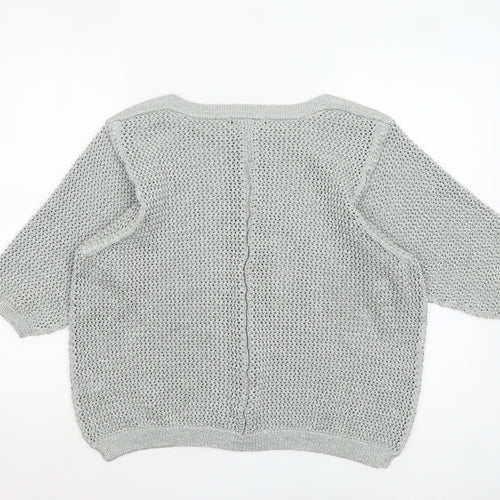 Marks and Spencer Women Silver Open-Knit 3/4 Sleeve Pullover Jumper Size 20