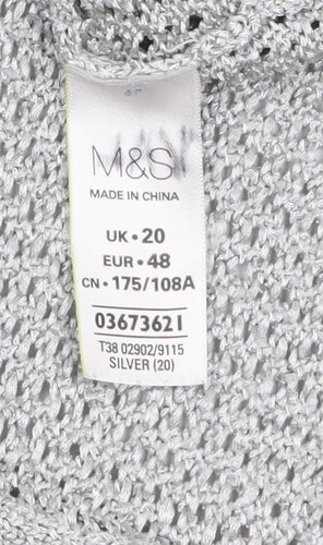 Marks and Spencer Women Silver Open-Knit 3/4 Sleeve Pullover Jumper Size 20