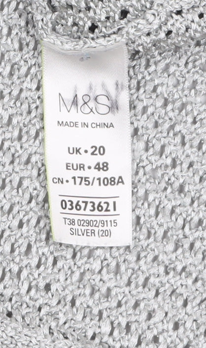 Marks and Spencer Women Silver Open-Knit 3/4 Sleeve Pullover Jumper Size 20