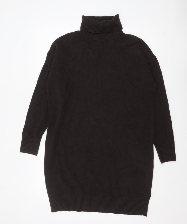 Marks and Spencer Women Brown Roll Neck Tunic Jumper Size M