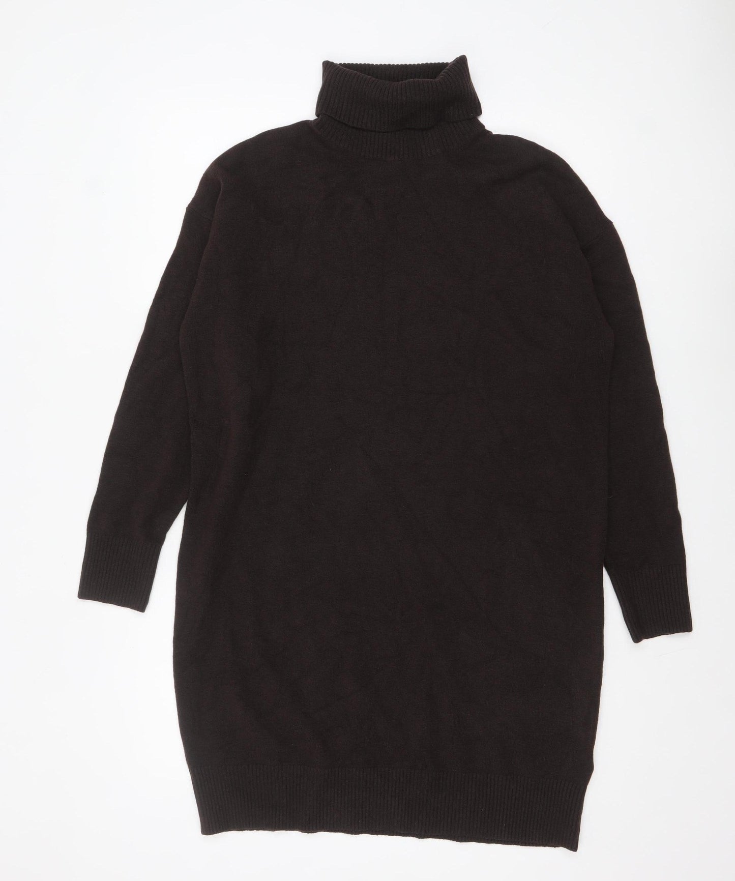 Marks and Spencer Women Brown Roll Neck Tunic Jumper Size M