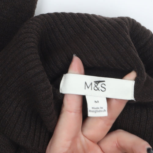 Marks and Spencer Women Brown Roll Neck Tunic Jumper Size M