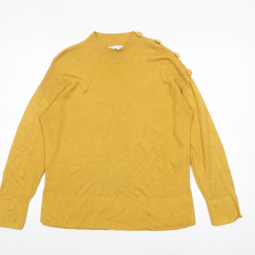 Next Women’s Yellow Mock Neck Button Shoulder Jumper Size 14