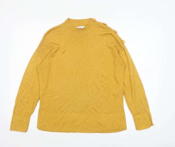 Next Women’s Yellow Mock Neck Button Shoulder Jumper Size 14