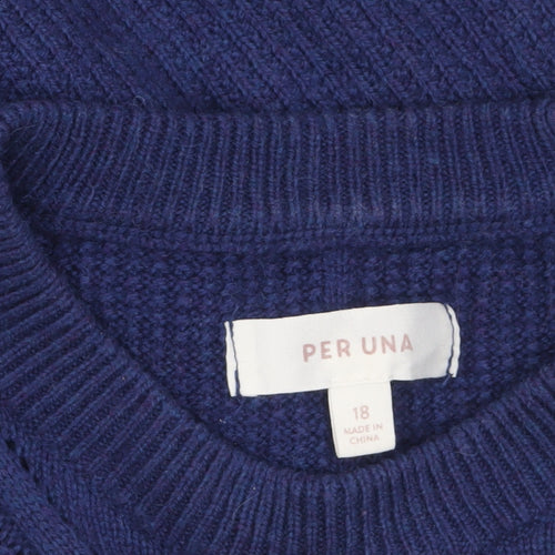 Marks and Spencer Per Una Women's Blue Size 18 Cable-Knit Jumper