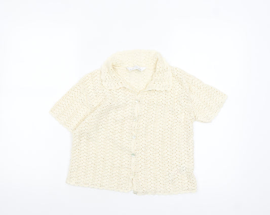 Marks and Spencer Women’s Ivory Crochet Button-Up Top UK 14