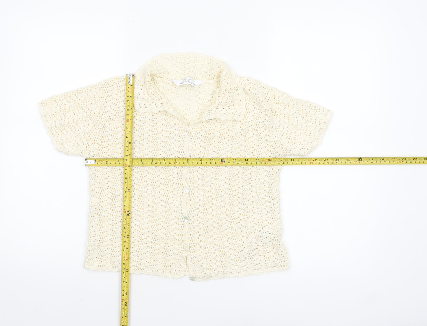 Marks and Spencer Women’s Ivory Crochet Button-Up Top UK 14