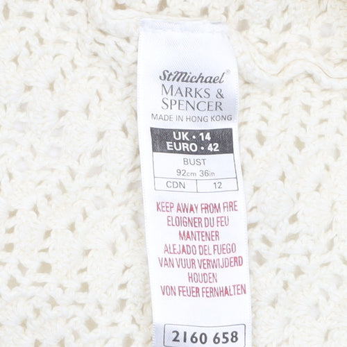 Marks and Spencer Women’s Ivory Crochet Button-Up Top UK 14