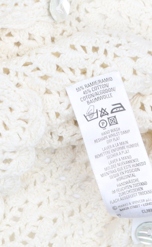 Marks and Spencer Women’s Ivory Crochet Button-Up Top UK 14