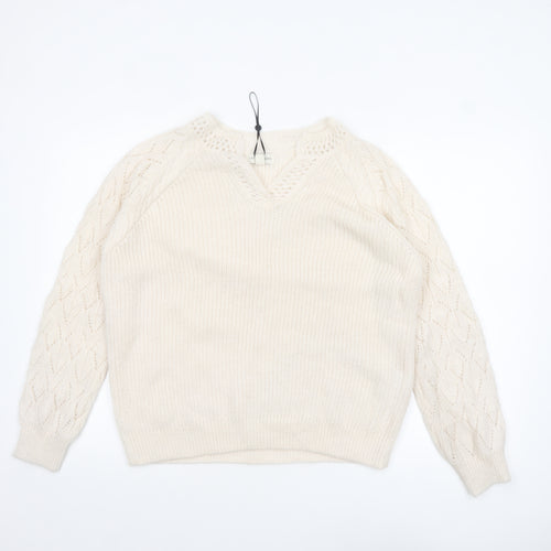 Love & Roses Women’s Ivory V-Neck Cable-Knit Jumper Size 16