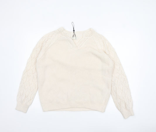 Love & Roses Women’s Ivory V-Neck Cable-Knit Jumper Size 16