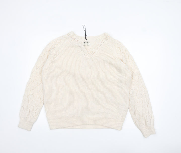Love & Roses Women’s Ivory V-Neck Cable-Knit Jumper Size 16