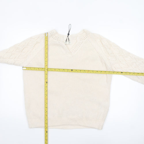 Love & Roses Women’s Ivory V-Neck Cable-Knit Jumper Size 16