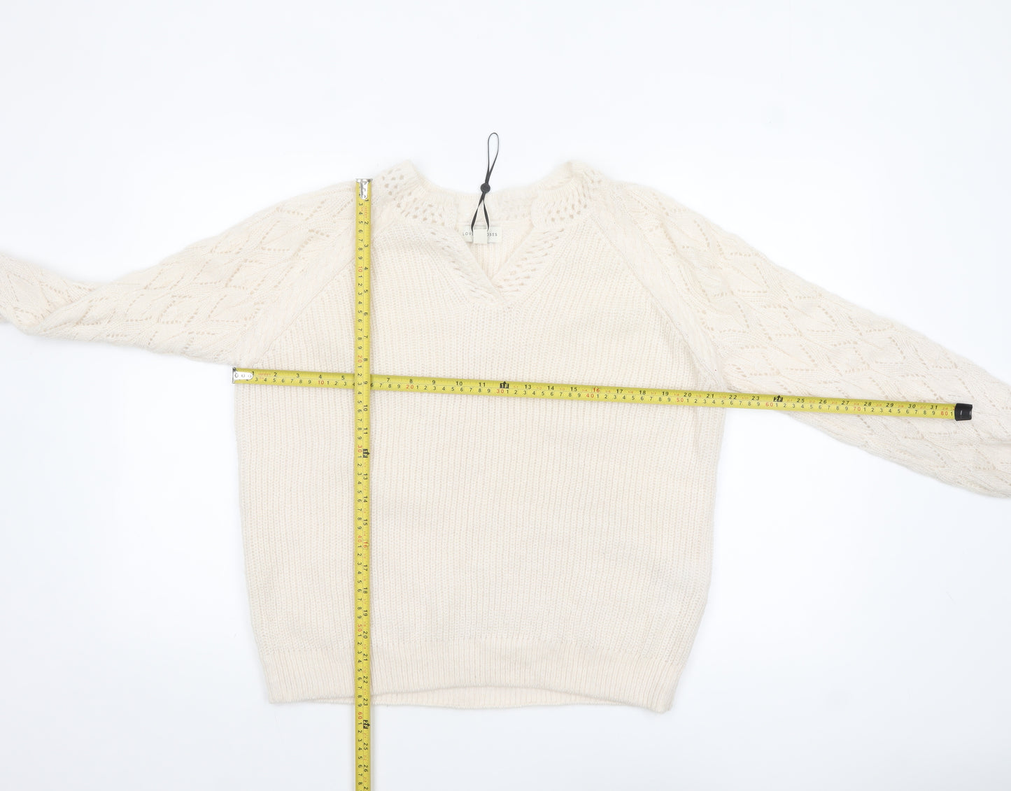 Love & Roses Women’s Ivory V-Neck Cable-Knit Jumper Size 16