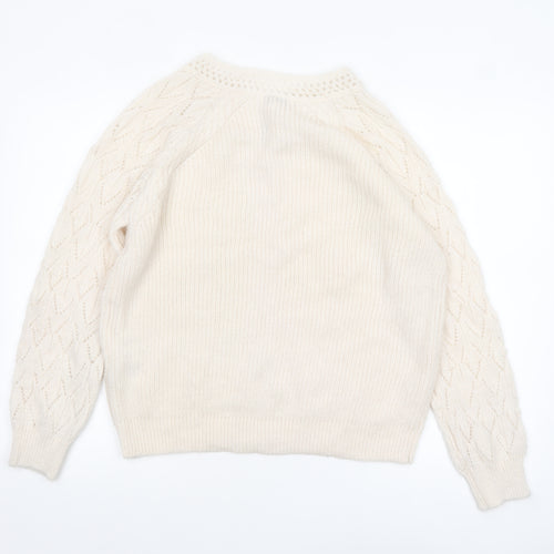 Love & Roses Women’s Ivory V-Neck Cable-Knit Jumper Size 16