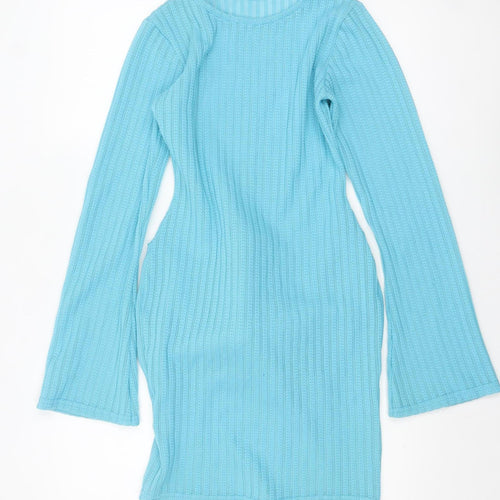 PrettyLittleThing Women's Blue Ribbed Bodycon Knit Dress Size 8