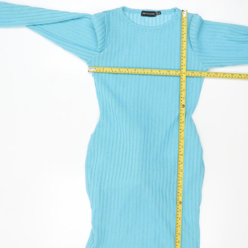PrettyLittleThing Women's Blue Ribbed Bodycon Knit Dress Size 8