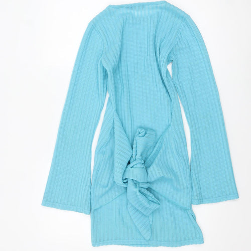 PrettyLittleThing Women's Blue Ribbed Bodycon Knit Dress Size 8