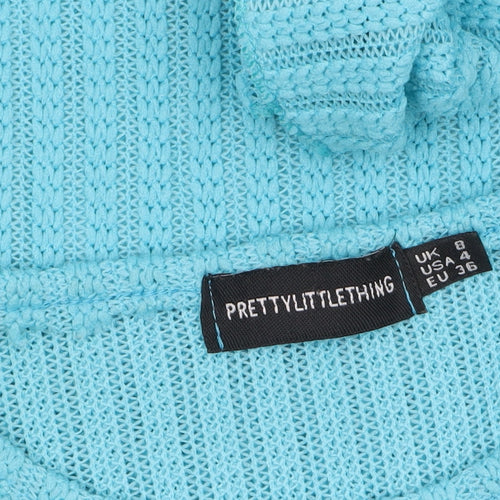 PrettyLittleThing Women's Blue Ribbed Bodycon Knit Dress Size 8