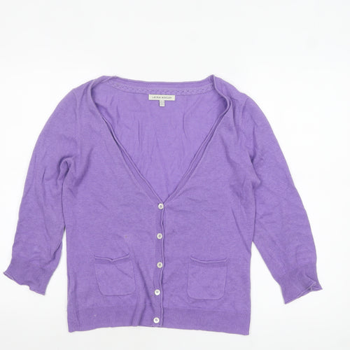 Laura Ashley Women Purple Cardigan UK 12 Linen Cotton Knit
