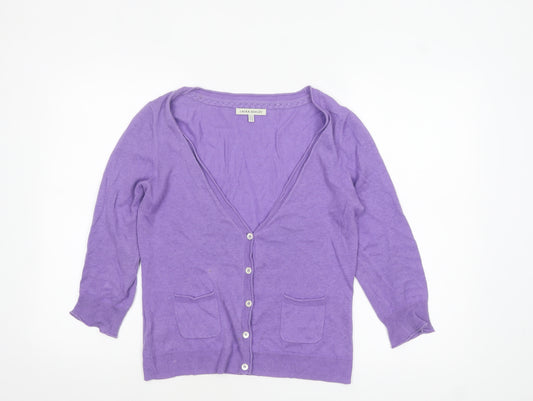 Laura Ashley Women Purple Cardigan UK 12 Linen Cotton Knit