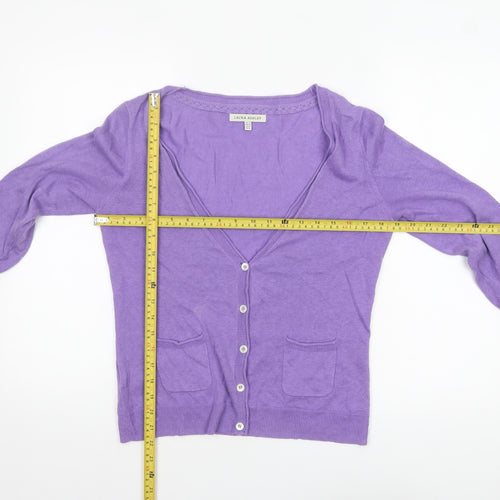Laura Ashley Women Purple Cardigan UK 12 Linen Cotton Knit