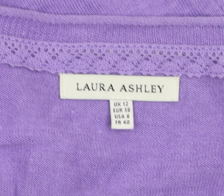 Laura Ashley Women Purple Cardigan UK 12 Linen Cotton Knit