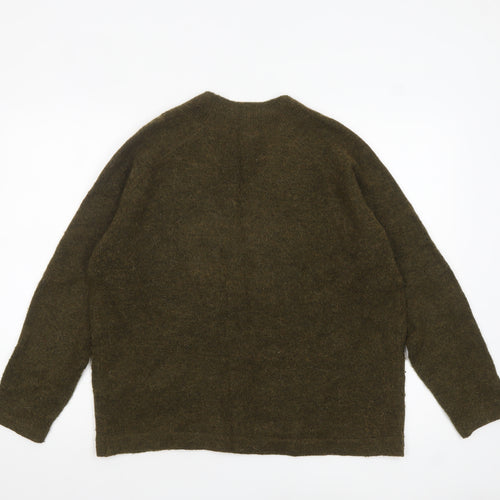 ICHI Women Green V-Neck Long Sleeve Pullover Jumper Size L