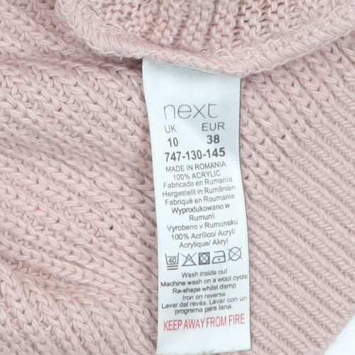 Next Womens Pink Acrylic V-Neck Lace Up Chunky Knit Jumper Size 10
