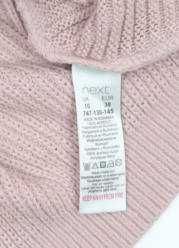 Next Womens Pink Acrylic V-Neck Lace Up Chunky Knit Jumper Size 10