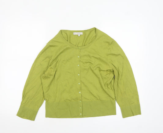 Hobbs Women’s Green Cotton Button Cardigan L 3/4 Sleeve Knit