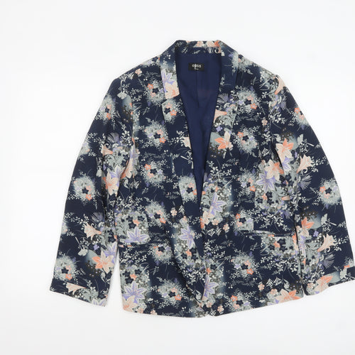 Oasis Women Navy Floral Blazer Jacket Size 16 Regular Polyester