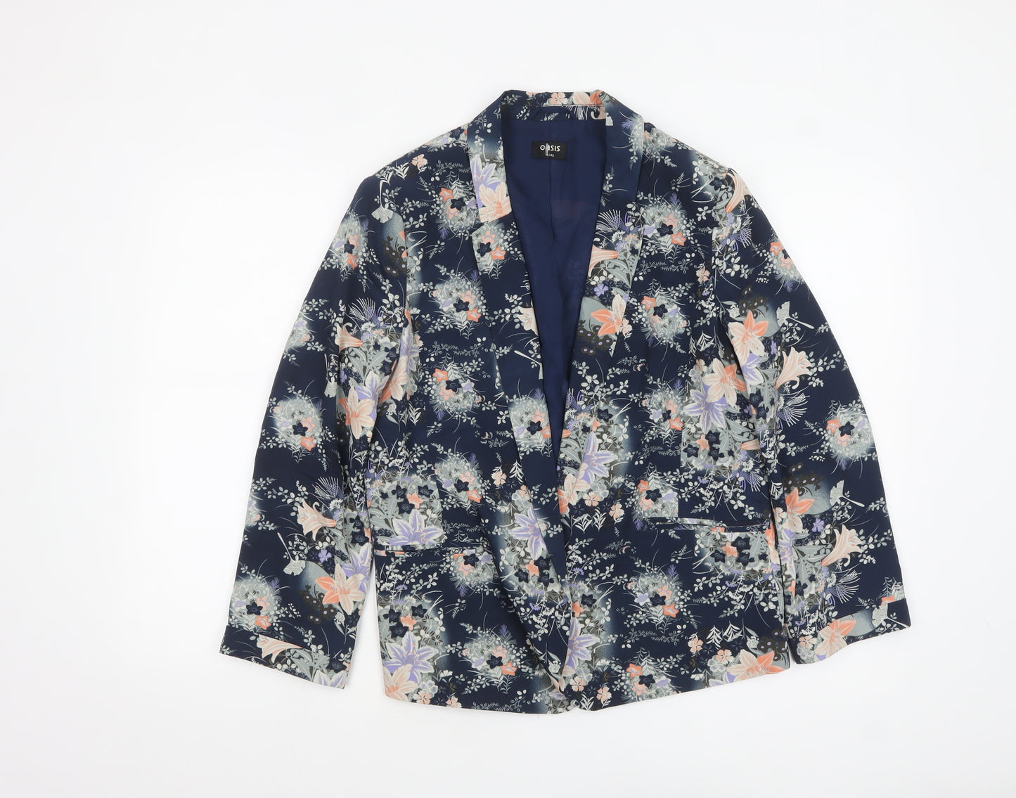 Oasis Women Navy Floral Blazer Jacket Size 16 Regular Polyester
