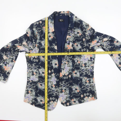 Oasis Women Navy Floral Blazer Jacket Size 16 Regular Polyester