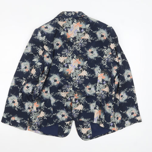 Oasis Women Navy Floral Blazer Jacket Size 16 Regular Polyester