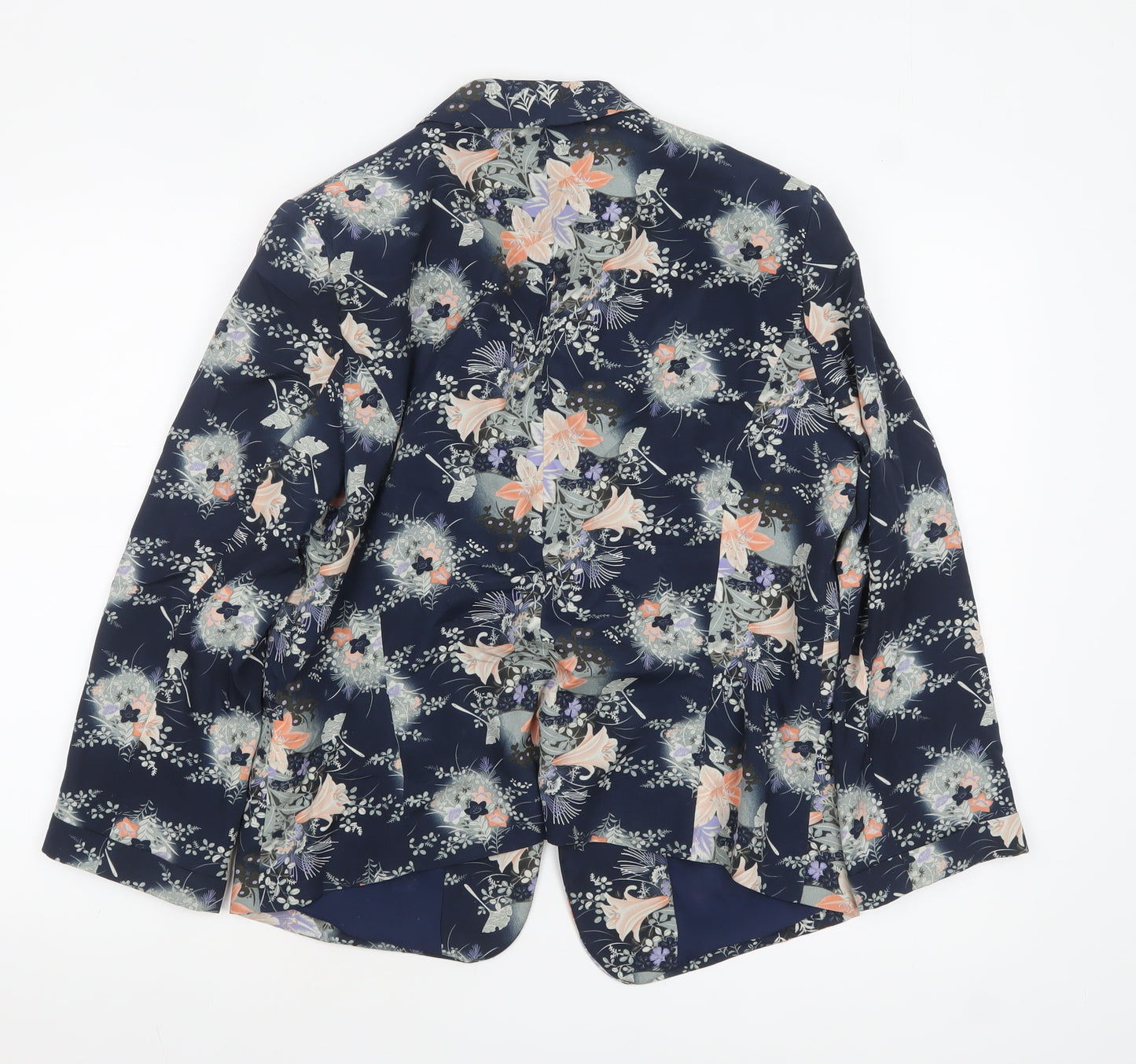 Oasis Women Navy Floral Blazer Jacket Size 16 Regular Polyester