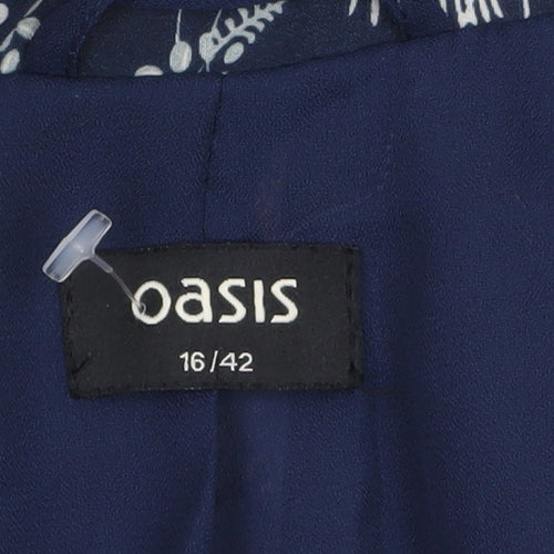 Oasis Women Navy Floral Blazer Jacket Size 16 Regular Polyester
