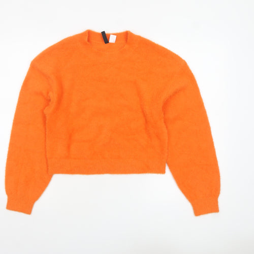 H&M Divided Women’s Orange Crew Neck Long Sleeve Pullover Jumper Size 8