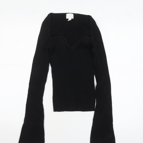 H&M Women’s Black Sweetheart Neck Ribbed Knit Jumper Size M