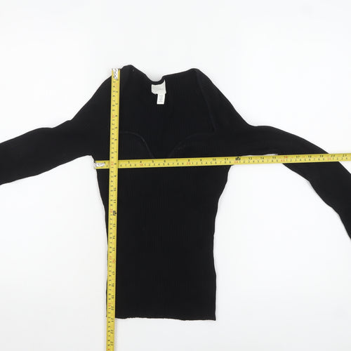 H&M Women’s Black Sweetheart Neck Ribbed Knit Jumper Size M
