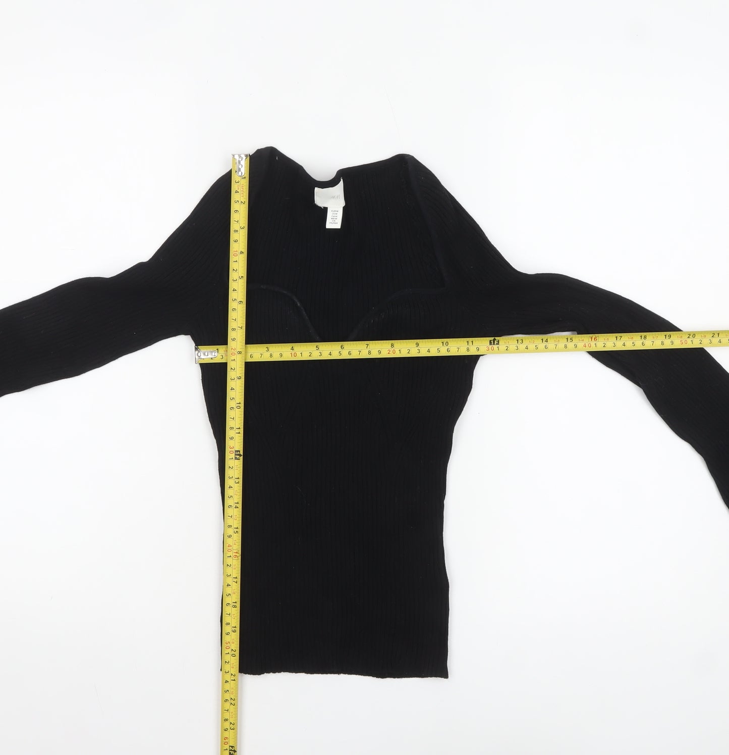 H&M Women’s Black Sweetheart Neck Ribbed Knit Jumper Size M